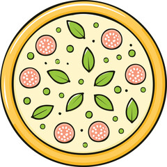Delicious pizza topped with sausage, peas, and basil.
