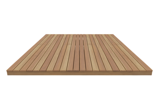 Wooden deck surface with visible planks and fasteners isolated on transparent background