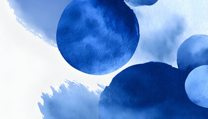 Abstract Watercolor Composition of Blue Circles and Brush Strokes
