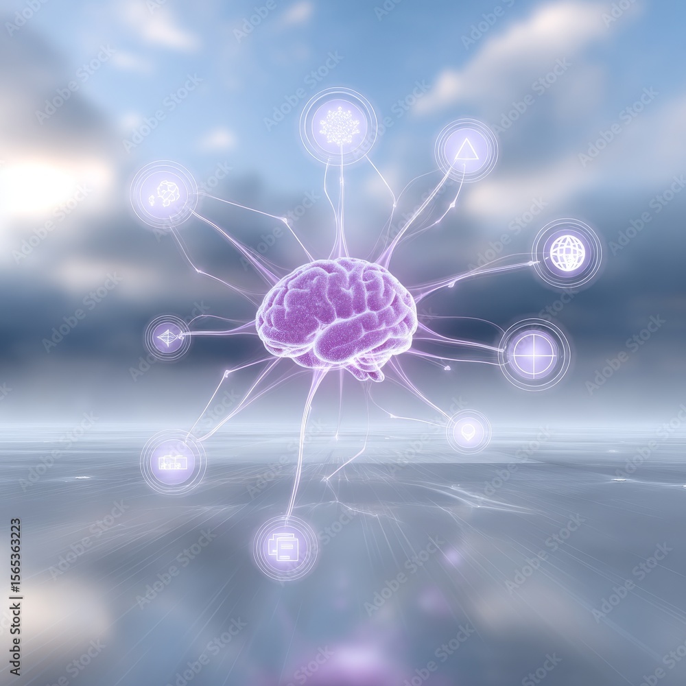 Aufkleber neural lines interaction digital art virtual space futuristic environment aerial view technology con