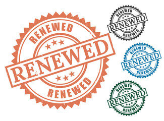 Renewed stamp vector graphic set in various colors for business and official document use case design