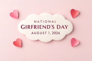 Celebrate national girlfriend s day on august 1st 2026 with this charming design featuring pink hearts and a soft cloud