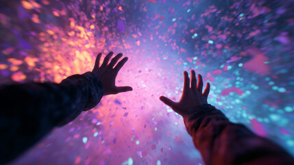 falling into a glowing wormhole – first-person sci-fi illustration ideal for book covers, tech blogs, game art, or concept visuals exploring time travel, virtual reality, or space phenomena