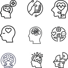 Mental Health & Wellness Icons – Emotional Support, Therapy & Mindfulness Symbols