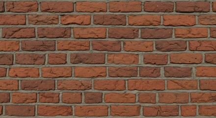 Fototapeta premium Closeup of a brick wall with reddishbrown textured bricks and light gray mortar forming a uniform pattern