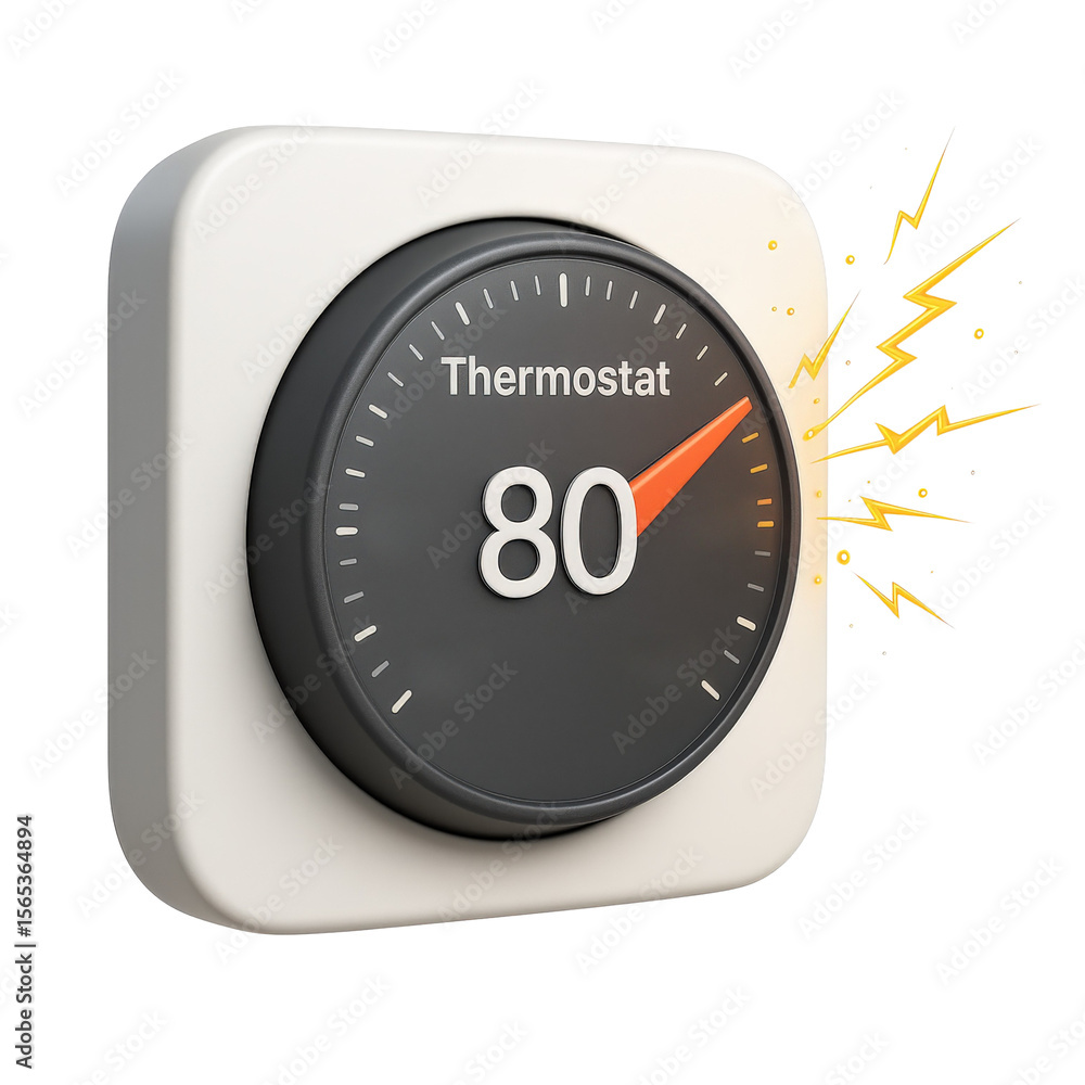 Poster peak energy demand concept. smart thermostat displaying a temperature reading of 80 degrees.