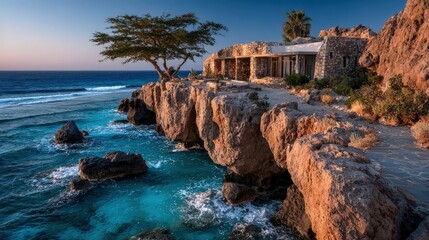 Real estate Seaside cliff-edge clifftop retreat dramatic drop-off offering breathtaking sea view perspectives