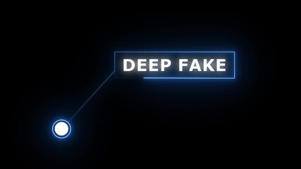 Neon line animation of HUD elements with text Deep fake. Animate a white callous for text. HUD elements on black background.