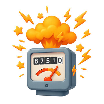 peak energy demand concept. Exploding clock with lightning and stars.
