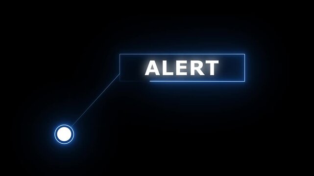 Neon line animation of HUD elements with text Alert. Animate a white callous for text. HUD elements on black background.