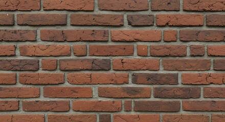 Fototapeta premium Closeup of a reddishbrown brick wall with grey mortar joints showcasing varying textures