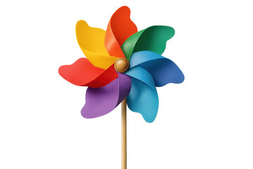 Rainbow pinwheel spinning with transparent background, representing childhood, joy, and carefree fun
