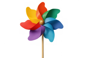Rainbow pinwheel spinning with transparent background, representing childhood, joy, and carefree fun