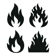 Minimal Fire Icons – Set of Vector Black Flames
