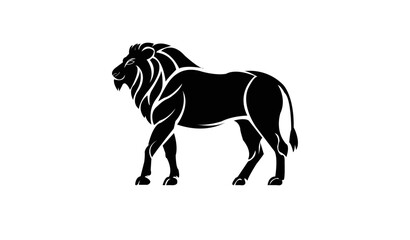 lion silhouette, flat vector illustration, lion vector art, black lion, the king of jungle, walking black lion silhouette, Simple silhouette design vector icon with white background. wild animal, leo