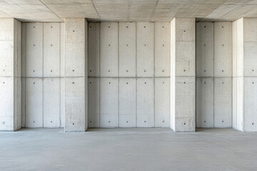 Concrete pillars supporting bridge structure in urban setting