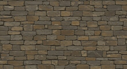 Obraz premium Closeup of a wall constructed from various sizes and shades of natural flatfaced stones with visible mortar joints