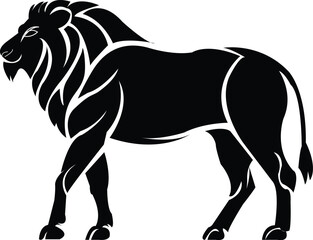 lion silhouette, flat vector illustration, lion vector art, black lion