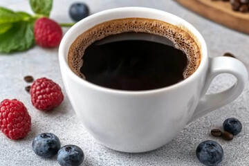 Enjoying coffee with fresh fruits in a calming kitchen setting