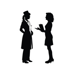 Silhouette illustration of a nurse in conversation with a female patient