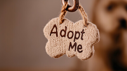 Adoption tag with "Adopt Me" text for pet rescue initiatives  