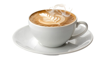 Delicious latte art coffee cup drink beverage caffeine espresso cappuccino morning breakfast refreshment 100 isolated on transparent white background png
