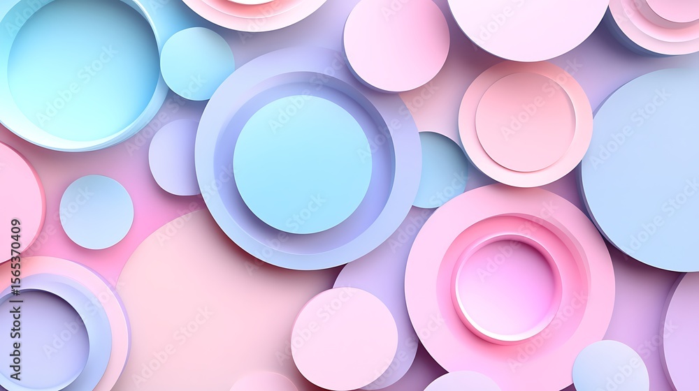 Poster a pastel colored background featuring an arrangement of circles and circular shapes overlapping each