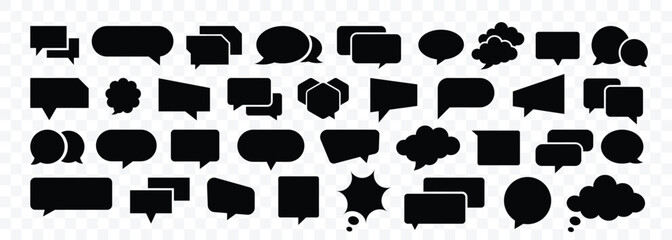 Empty communication speech bubbles collection. Big set of speech bubbles. Collection of Black speech balloon, Black speech bubbles different shapes. Geometric shapes black silhouette icon set.