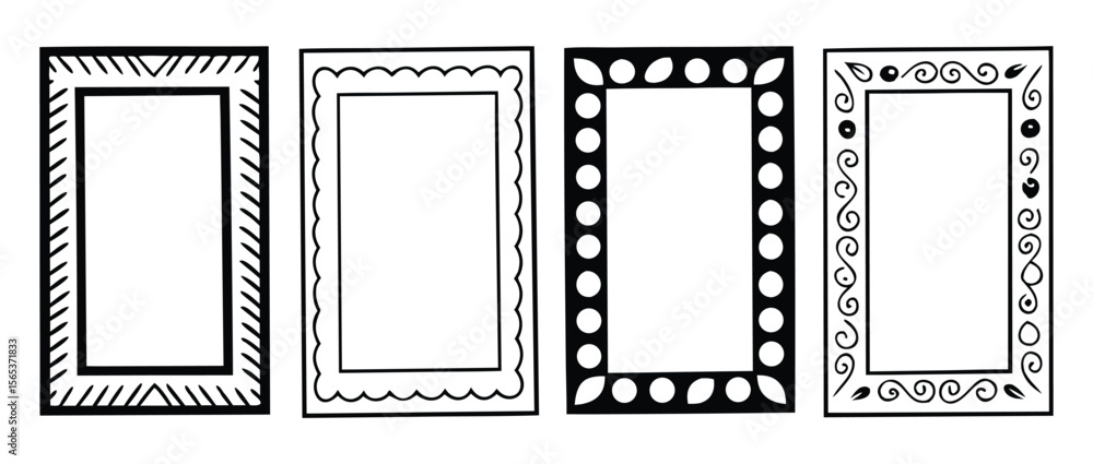 Aufkleber black and white doodle frame and border set. hand drawn vector graphics with decorative patterns for