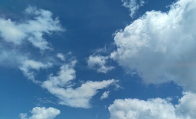 Clear Blue Sky with White Fluffy Clouds on a Sunny Day