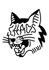 Grinning cat head illustration with 