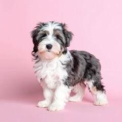 Adorable Bearded Collie Puppy on Pastel Background, Generated image