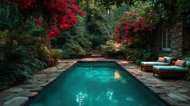 Amazing pool Secret garden retreat secluded private pool hidden behind blooming flora ultimate privacy sanctuary