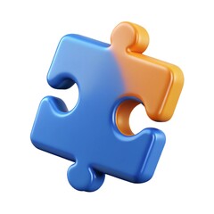 Obraz premium 3D Render: Blue and Orange Glossy Puzzle Piece, Solution Concept, Teamwork, Connection