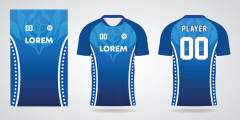 Front and back view of a blue sports jersey with white numbers and text © MD kibriya Ahamed 