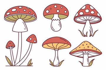 Enchanted Cartoon Mushrooms Fantasy Fungi Illustrations