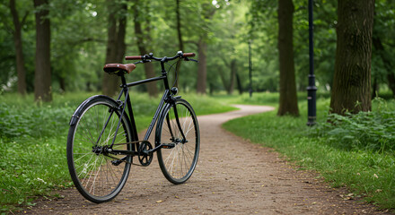 Fototapeta premium Bicycle with leather saddle on trail