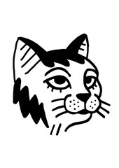 Stylized drawing of a serene cat's face. Simple, elegant, black and white