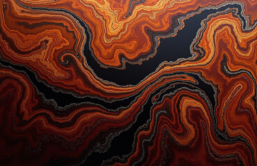 Abstract fluid dynamics with swirling brown, black, and metallic