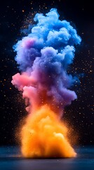 Abstract explosion of colorful powder cloud in deep dark space image