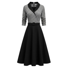 Elegant vintage dress with belt isolated on transparent background