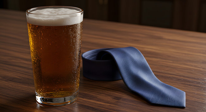Craft beer on wooden bar counter