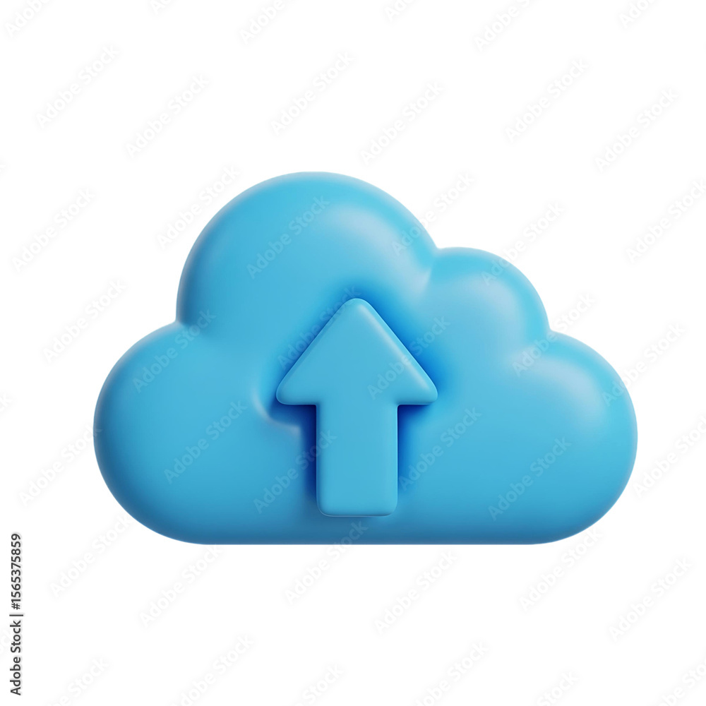 Fototapete rendered image of a blue cloud with an arrow pointing upwards for data transfer concept on transpare