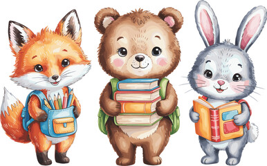 Fototapeta premium Cute Animal Back to School Illustration