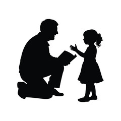 Silhouette of a father reading a storybook to his young daughter