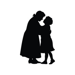 Silhouette of a Grandmother and Granddaughter Embracing with Love and Affection