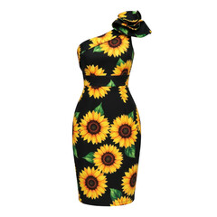 One shoulder sunflower dress isolated on transparent background