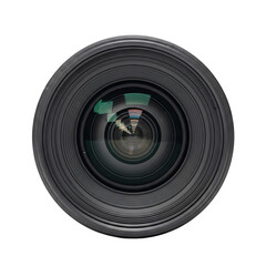 Close up view of a camera lens with intricate details and internal glass elements visible clearly now on transparent background