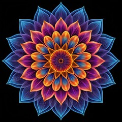 Vibrant Abstract Lotus Mandala Design on Black Background