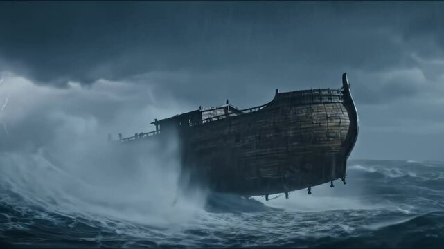 Noah's ark in middle of ocean biblical flat story Christian tsunami